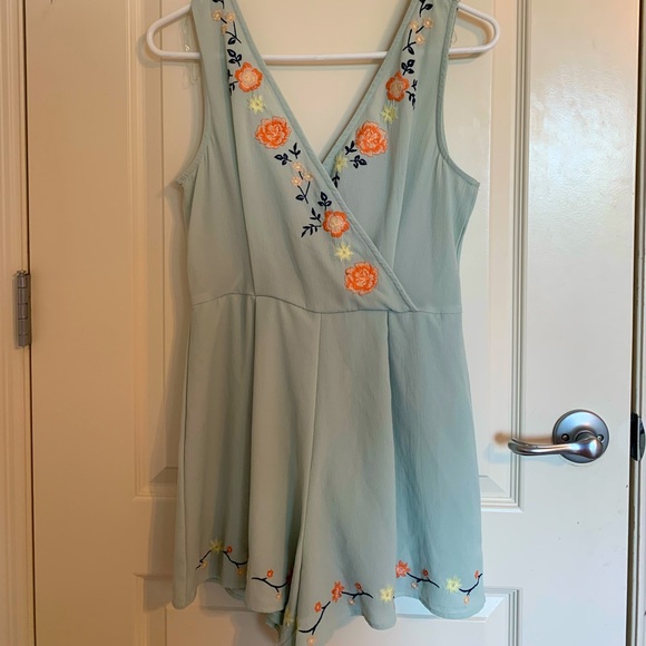 Altar’D State Blue Flower Embellished Romper, S - Picture 2 of 6